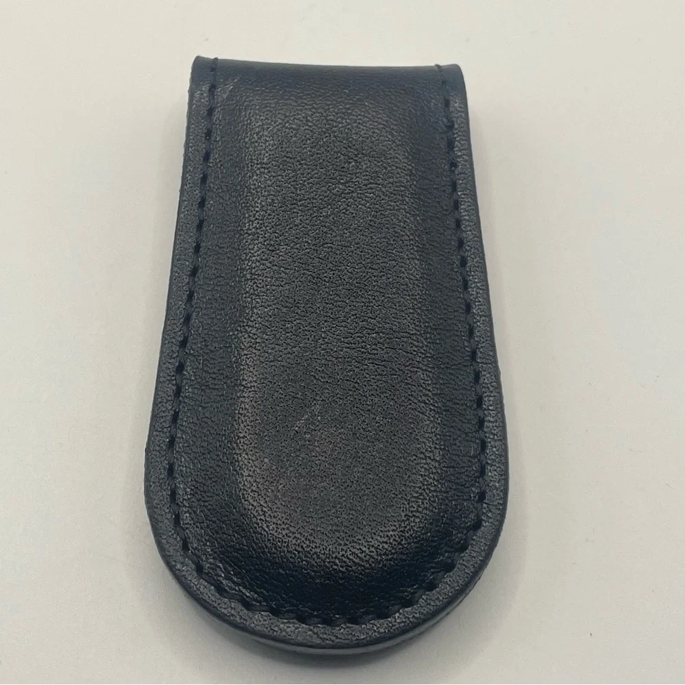 Fleur de Lis Embossed Black Leather Money Clip Made in Italy